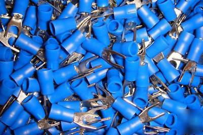 100 blue fork crimp terminals insulated connector spade