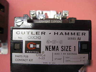 Cutler hammer C10CN2 contactor 27 amp nema size 1 qty 2