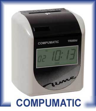 Compumatic TR880D heavy duty time clock + cards & rack