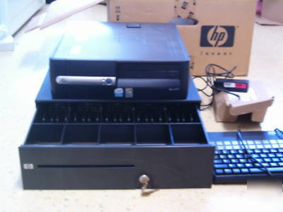 Hp RP5000 pos terminal, cash drawer, and card reader