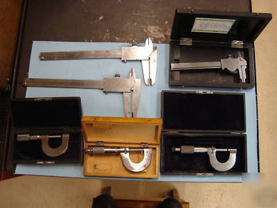 Coolection of antique vernier calipers and micrometers