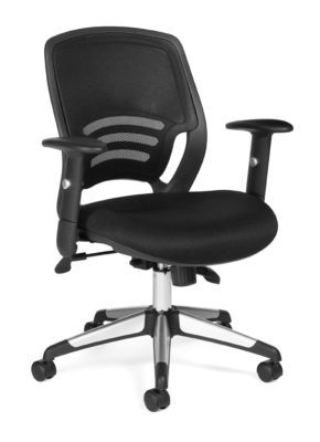 Black mesh office computer desk chair with chrome arms