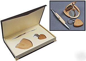 Maple gift set with pen, mirror, keychain - engraved