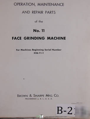 Brown & sharpe no. 11 face grinder operation manual