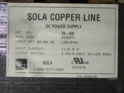 New sola copper line dc power supply 39-408 sola ** **