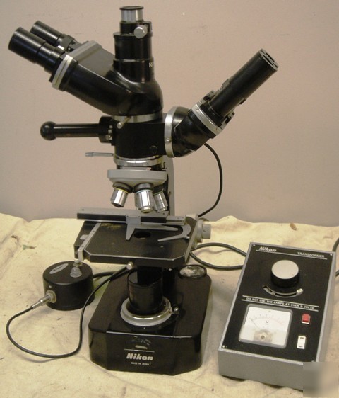 Nikon s epi/diascopic microscope, 5-obj, dual eyepcs