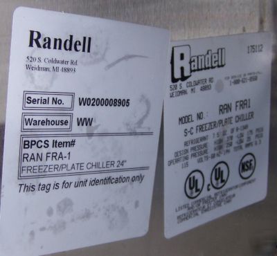 Randell ranserve freezer FRA1 plate chiller restaurant