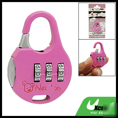 3-dial pink portable luggage lock combination padlock