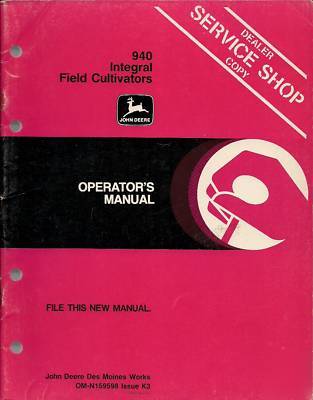 John deere 940 field cultivators operator's manual