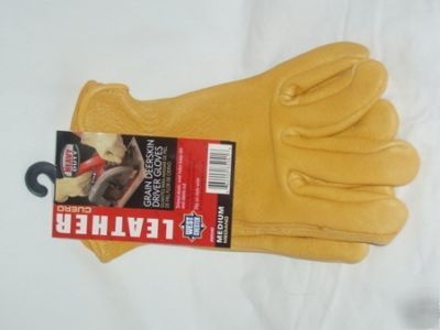 Heavy duty leather- grain deerskin work gloves- med.