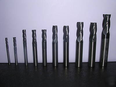 Grab bag of carbide end mills lot of 10 misc. sizes