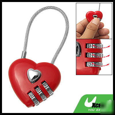 3 digits resettable combination padlock heart lock red