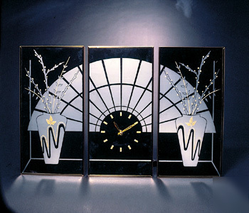 3 mirror contemporary wall clock set - black mirror