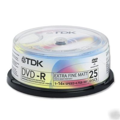25 tdk dvd-r 16 x fine matt full face printable blank