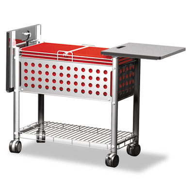 Smartworx file cart with key lock sliding top, gray