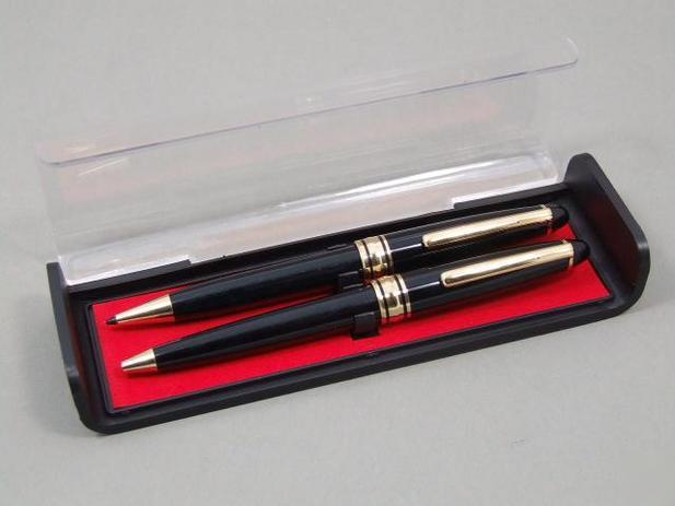 10 x pen pencil set black gold pair clear flip box case