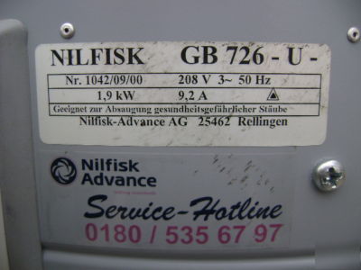 Nilfisk gb 726 industrial vacuum
