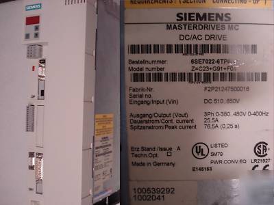 Siemens 6SE7022-6TP50-z mc masterdrive 11KW used