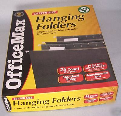 25 letter size hanging file folders in original box