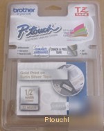 Brother TZMQ934 p-touch label tape gold on satin silver