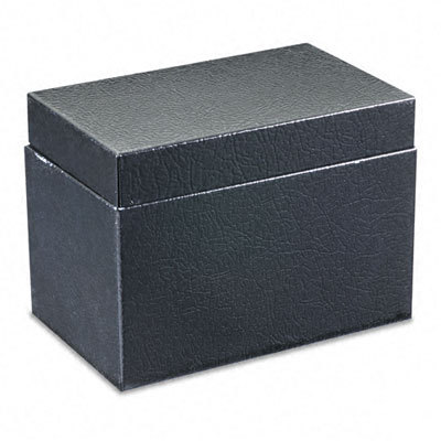Steel card file box with hinged lid 4 x 6 cards black