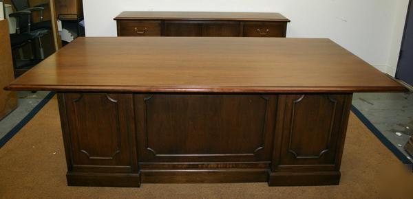 Antique lehigh leopold walnut executive desk credenza 