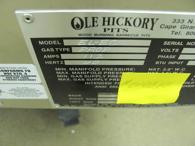 New ole hickory pits smoker model el-ec propane *** ***