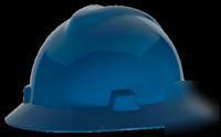New msa v-gard blue full brim hard hat w/ staz-on