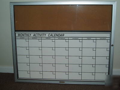 Enclosed bulletin board & dry erase whiteboard calendar