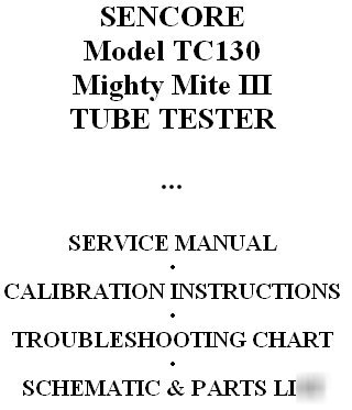 Manual sencore TC130 tube tester mighty mite iii tc-130