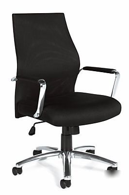 (8) black mesh conference table chairs with chrome arms