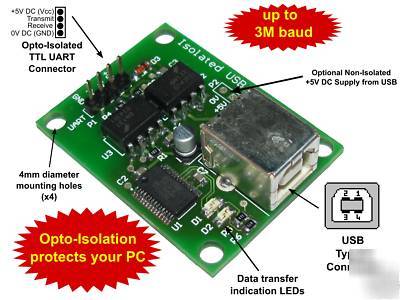 Opto-isolated usb to uart (serial ttl) converter