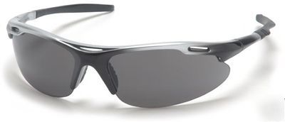 Pyramex safety glasses silver black frame sporting gray