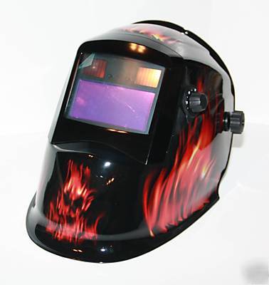 Solar auto darkening welding helmet hood flame skull