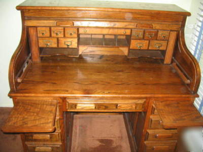 R + r furniture mfg usa oak s/roll top desk double