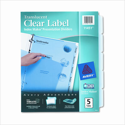 Index maker clear label dividers, blue five-tab, letter
