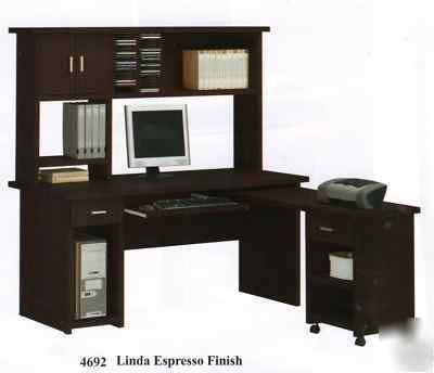 Espresso computer desk with hutch side right desk