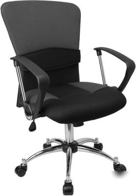 Secretary mid back gray mesh chair w/ polyurethane arms