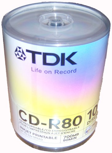 100 tdk blank cd disc printable cd-r 52X 700MB free del