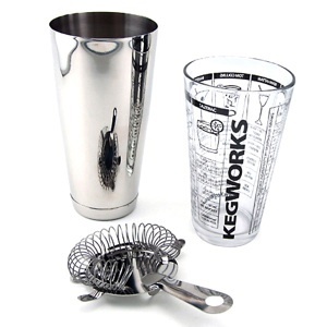 3 piece bar cocktail shaker kit - glass strainer & cup