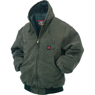 Tough duck washed hooded bomber - medium, moss