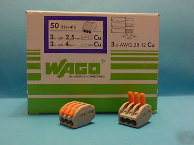Wago 3 lever connector block terminal clamp box of 50 
