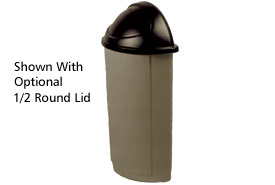 21 gallon half round rubbermaid waste receptacle/ beige