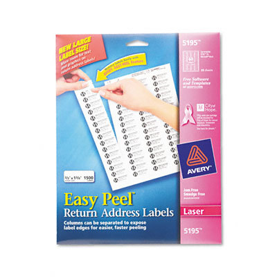 Easy peel laser return address labels white, 1500/pack