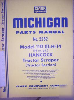 Michigan 110 iii h 14 hancock tractor parts manual w