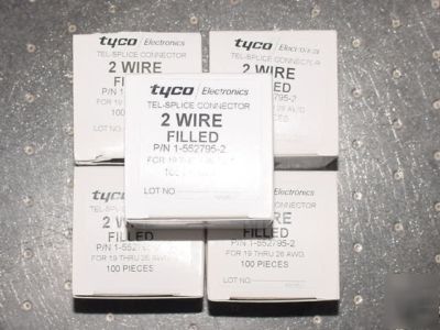 New 500 tyco tel-splice 2-wire filled connector 19-26 g 