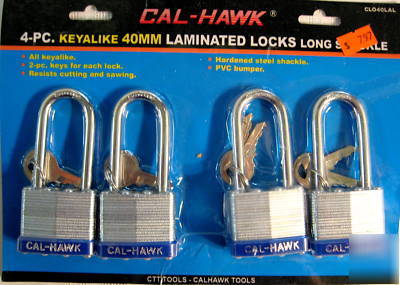 New cal-hawk 4-pc 40MM key alike locks long shackle 