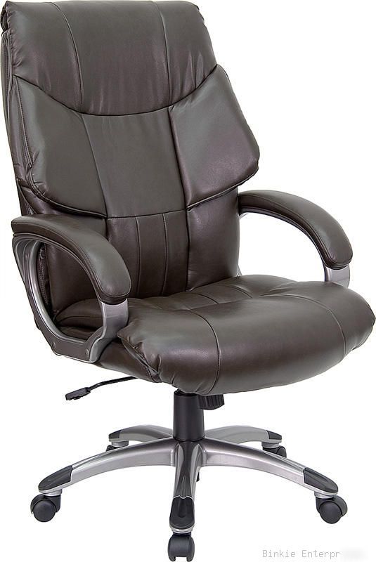 New wing back brown leather computer office desk chair 