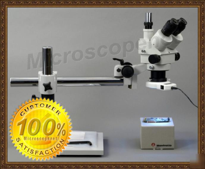 Boom stand stereo zoom microscope 3.5-90X w 54 led lite