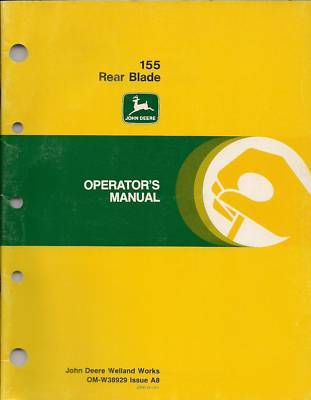 John deere no. 155 rear blade operator's manual